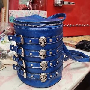 Cowgirl Trendy Skulls & Buckles Royal Blue Mini Backpack EUC